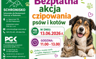 UWAGA MIESZKAŃCY RADOMSKA! DARMOWE CZIPOWANIE  PSÓW I KOTÓW!